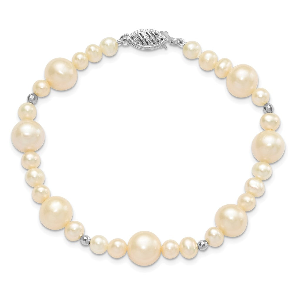 PGB 14k White Gold 5-9mm White Near-Round Freshwater Cultured Pearl Beaded 7.5 inch Bracelet