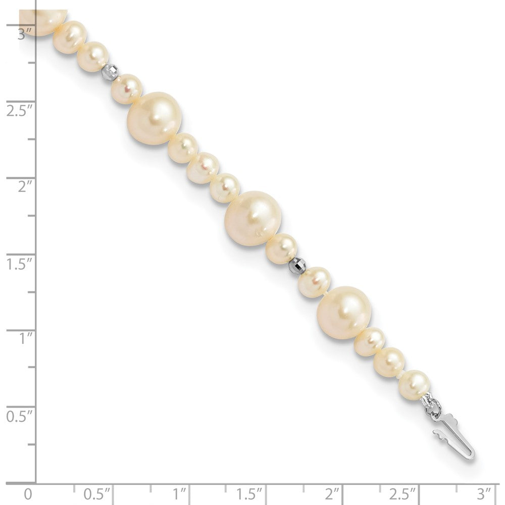 PGB 14k White Gold 5-9mm White Near-Round Freshwater Cultured Pearl Beaded 7.5 inch Bracelet