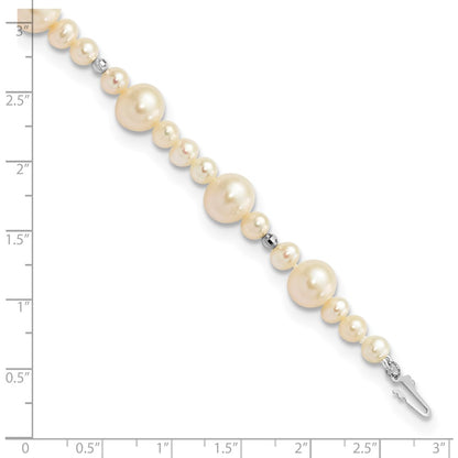 PGB 14k White Gold 5-9mm White Near-Round Freshwater Cultured Pearl Beaded 7.5 inch Bracelet