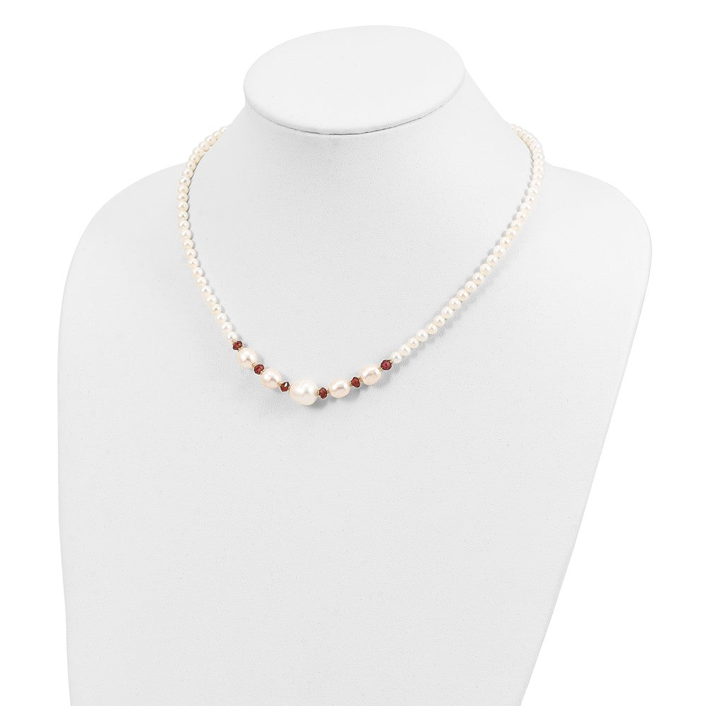 PGN 14k White Semi-Round Freshwater Cultured Pearl and Faceted 4.0GA Garnet Bead 18 inch Necklace