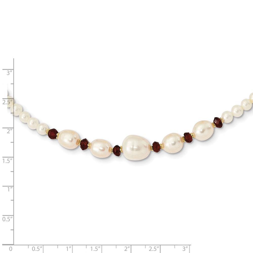 PGN 14k White Semi-Round Freshwater Cultured Pearl and Faceted 4.0GA Garnet Bead 18 inch Necklace
