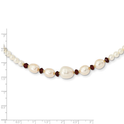 PGN 14k White Semi-Round Freshwater Cultured Pearl and Faceted 4.0GA Garnet Bead 18 inch Necklace