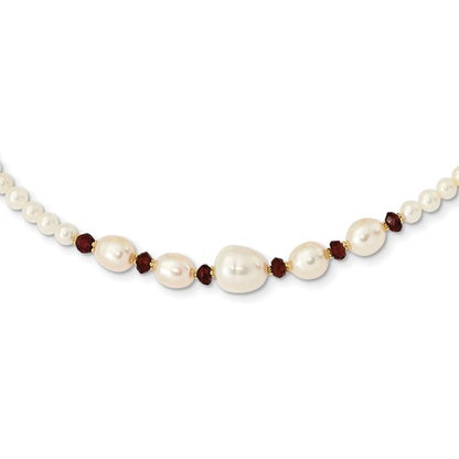 PGN 14k White Semi-Round Freshwater Cultured Pearl and Faceted 4.0GA Garnet Bead 18 inch Necklace