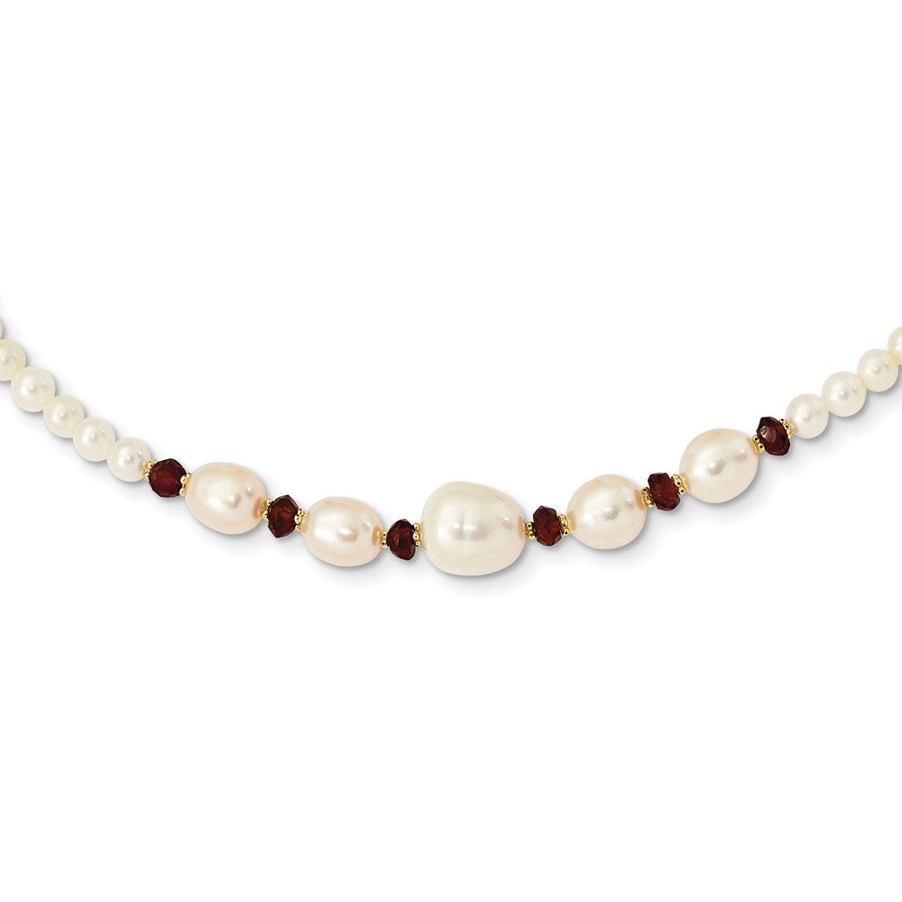 PGN 14k White Semi-Round Freshwater Cultured Pearl and Faceted 4.0GA Garnet Bead 18 inch Necklace