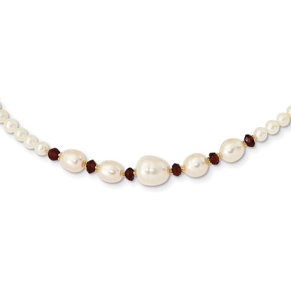 PGN 14k White Semi-Round Freshwater Cultured Pearl and Faceted 4.0GA Garnet Bead 18 inch Necklace