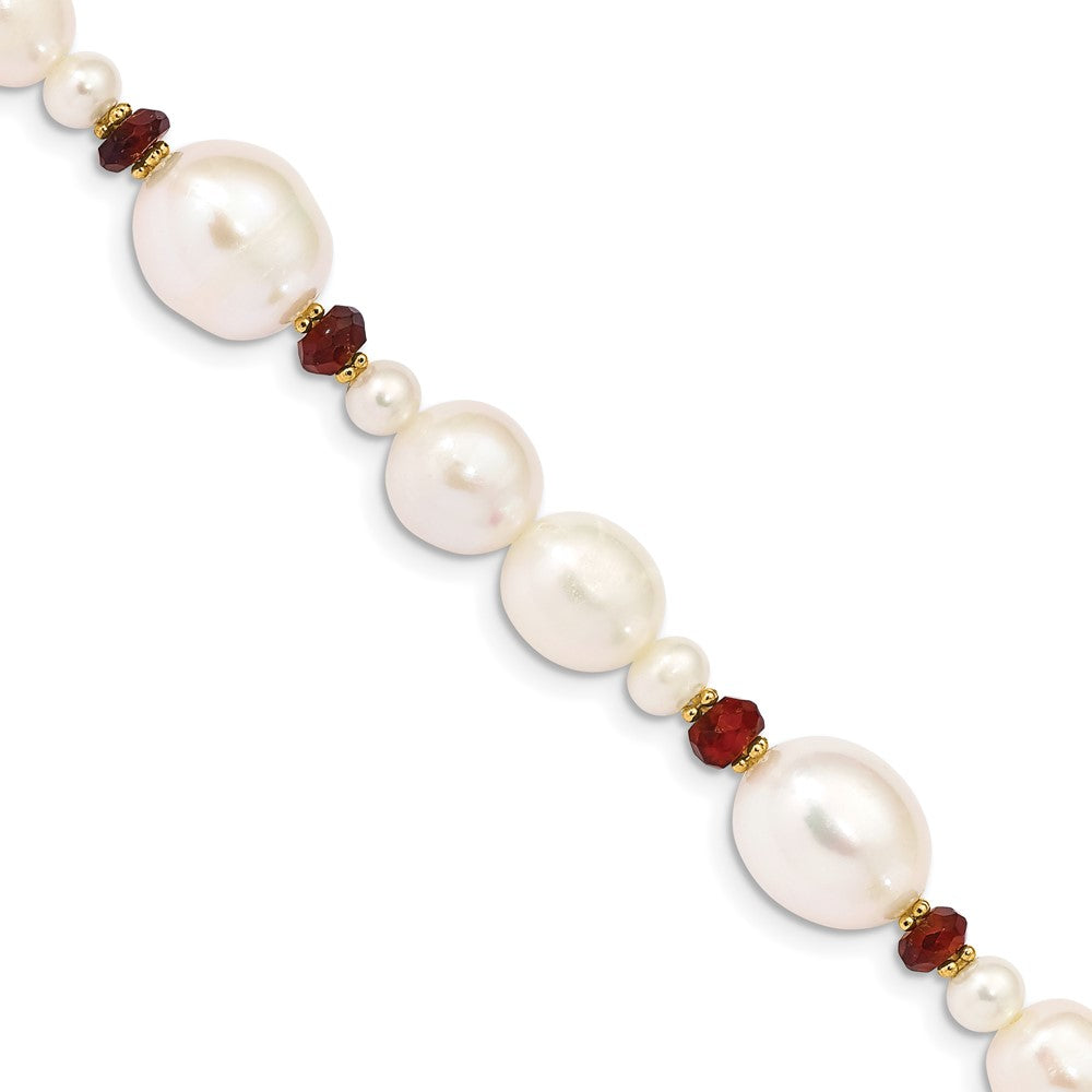 PGB 14K 6-7mm White Semi-Round and Rice Freshwater Cultured Pearl and Garnet Beads 7.25 inch Bracelet