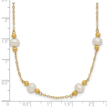 PGN 14k 5-6mm White Near-Round Freshwater Cultured Pearl Beaded 12-Station 18 inch Necklace