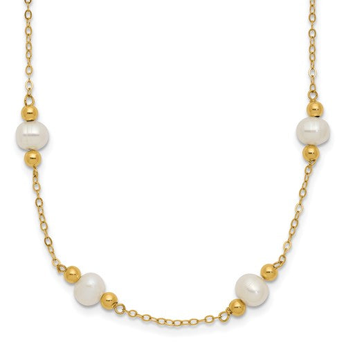 PGN 14k 5-6mm White Near-Round Freshwater Cultured Pearl Beaded 12-Station 18 inch Necklace