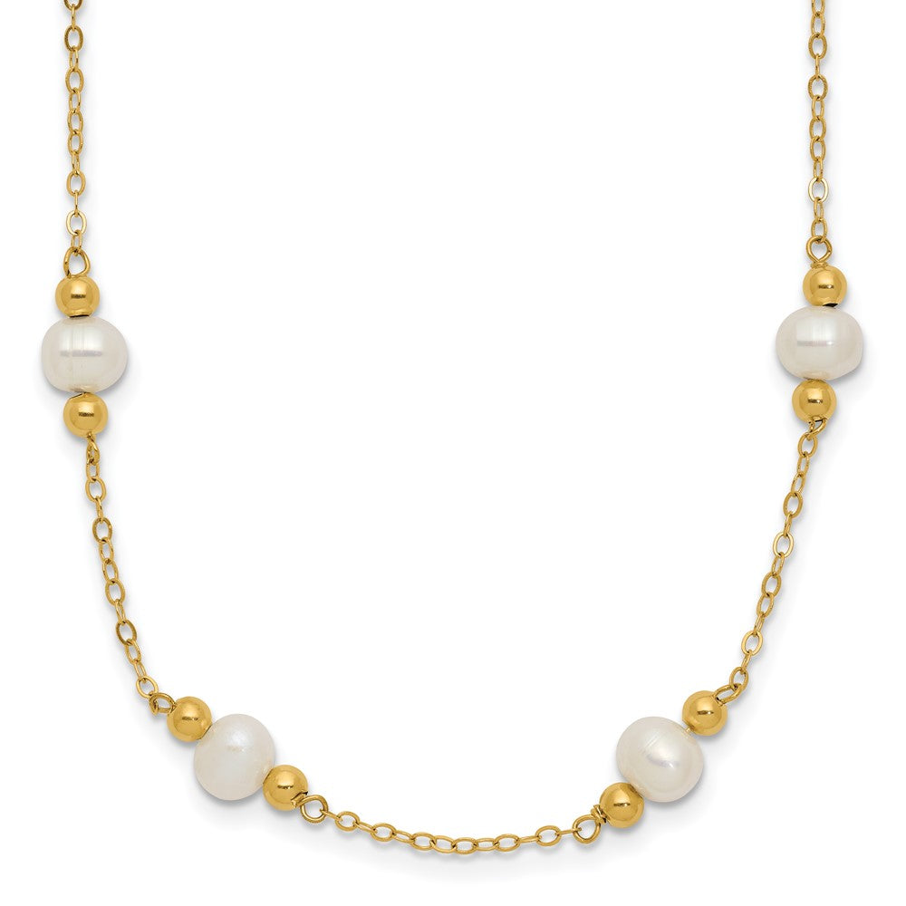 PGN 14k 5-6mm White Near-Round Freshwater Cultured Pearl Beaded 12-Station 18 inch Necklace