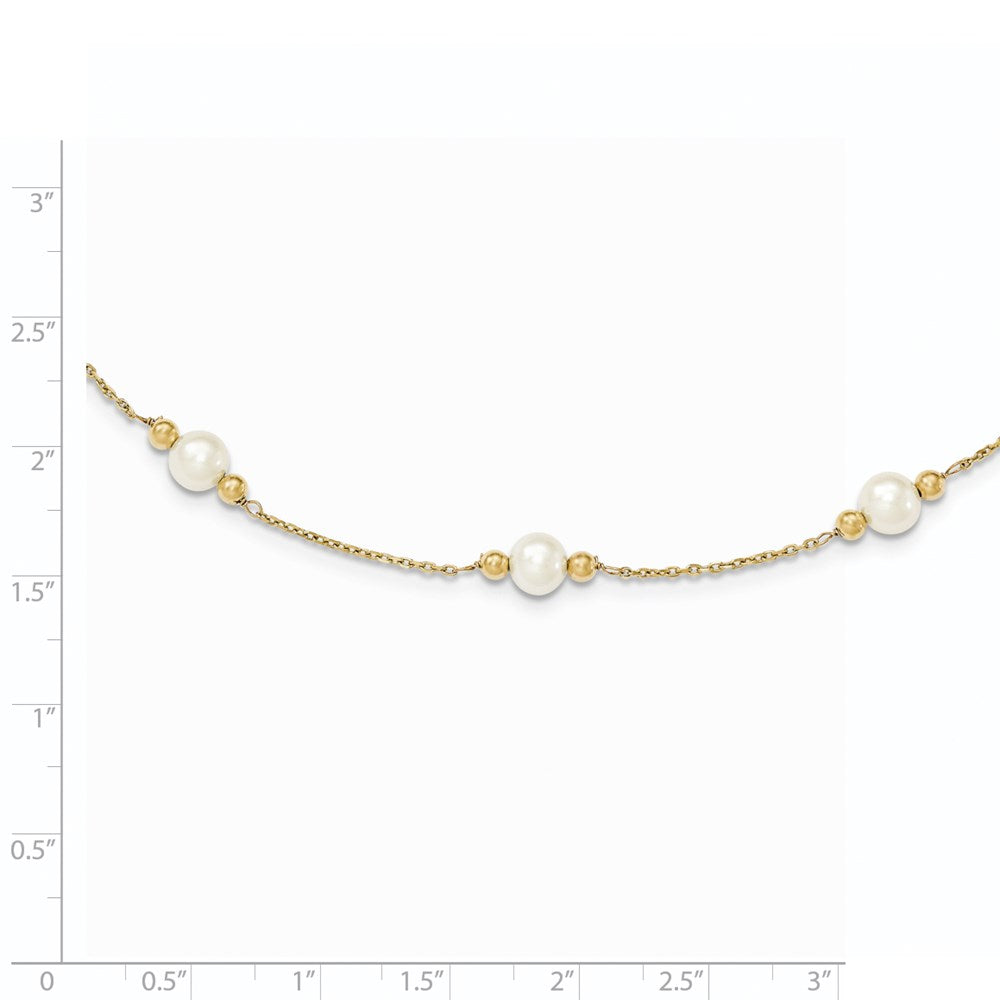 PGB 14k 5-6mm White Near-Round Freshwater Cultured Pearl Beaded 5-Station 7.5 inch Bracelet