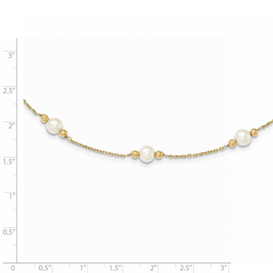 PGB 14k 5-6mm White Near-Round Freshwater Cultured Pearl Beaded 5-Station 7.5 inch Bracelet