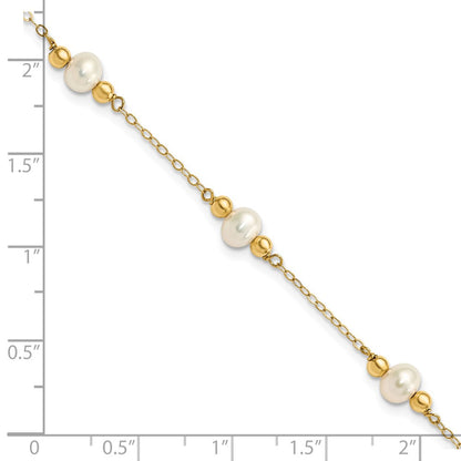 PGB 14k 5-6mm White Near-Round Freshwater Cultured Pearl Beaded 5-Station 7.5 inch Bracelet