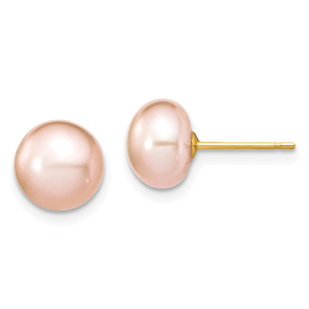 PGN 14k 7-8mm Pink Near-Round Freshwater Cultured Pearl 18 inch Necklace and Button Earring Set