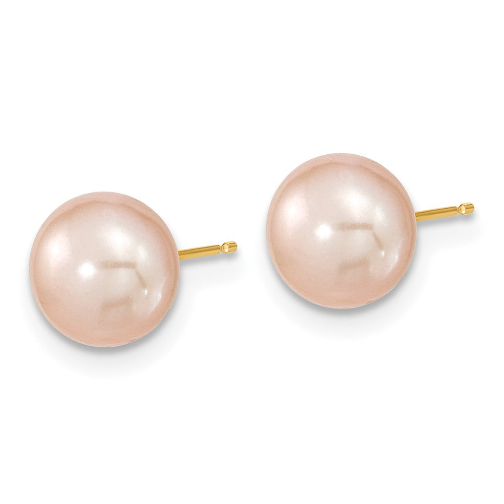 PGN 14k 7-8mm Pink Near-Round Freshwater Cultured Pearl 18 inch Necklace and Button Earring Set