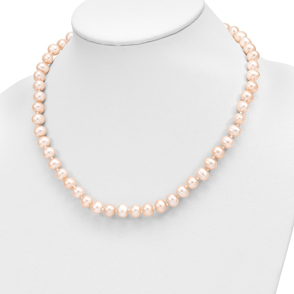 PGN 14k 7-8mm Pink Near-Round Freshwater Cultured Pearl 18 inch Necklace and Button Earring Set