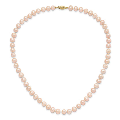 PGN 14k 7-8mm Pink Near-Round Freshwater Cultured Pearl 18 inch Necklace and Button Earring Set