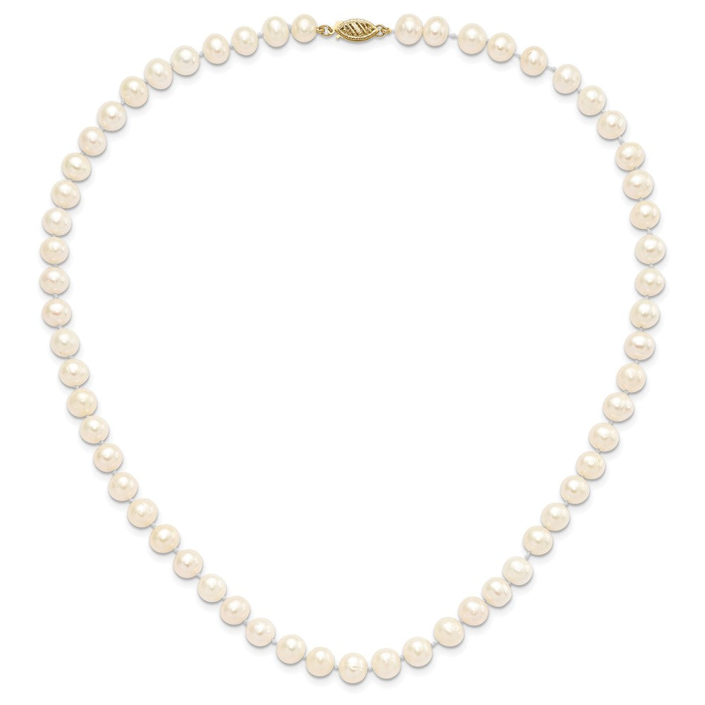 PGN 14k 7-8mm White Near-Round Freshwater Cultured Pearl 18 inch with 2 inch Extension Necklace and Button Earrings Set