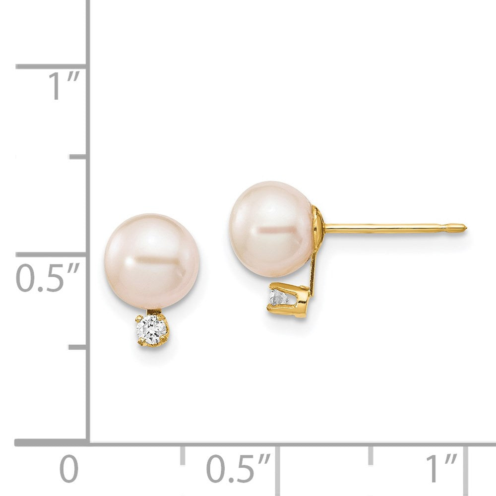 PGE 14k 6-7mm White Round Freshwater Cultured Pearl and .06 Carat Diamond Post Earrings