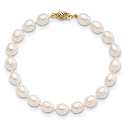 PGB 14k 7-8mm White Rice Freshwater Cultured Pearl 7.5 inch Bracelet