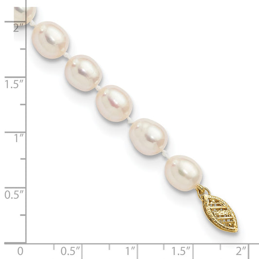 PGB 14k 7-8mm White Rice Freshwater Cultured Pearl 7.5 inch Bracelet