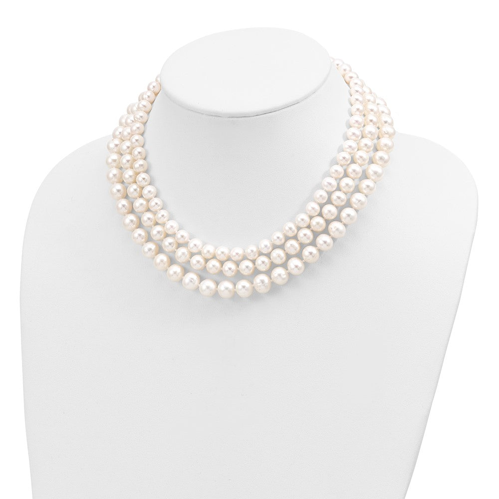 PGN 14k 8-9mm White Near-Round Freshwater Cultured Pearl 3-Strand 16 inch Necklace