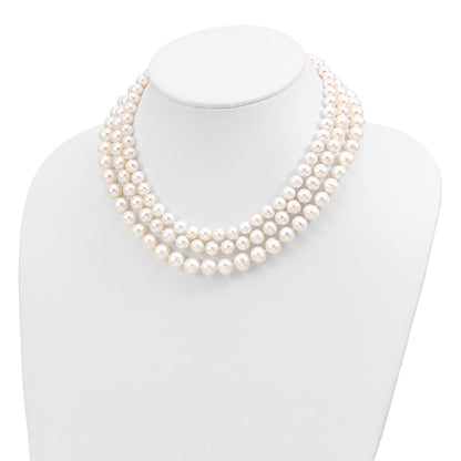PGN 14k 8-9mm White Near-Round Freshwater Cultured Pearl 3-Strand 16 inch Necklace