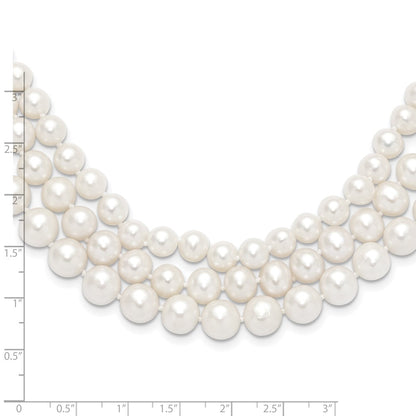 PGN 14k 8-9mm White Near-Round Freshwater Cultured Pearl 3-Strand 16 inch Necklace