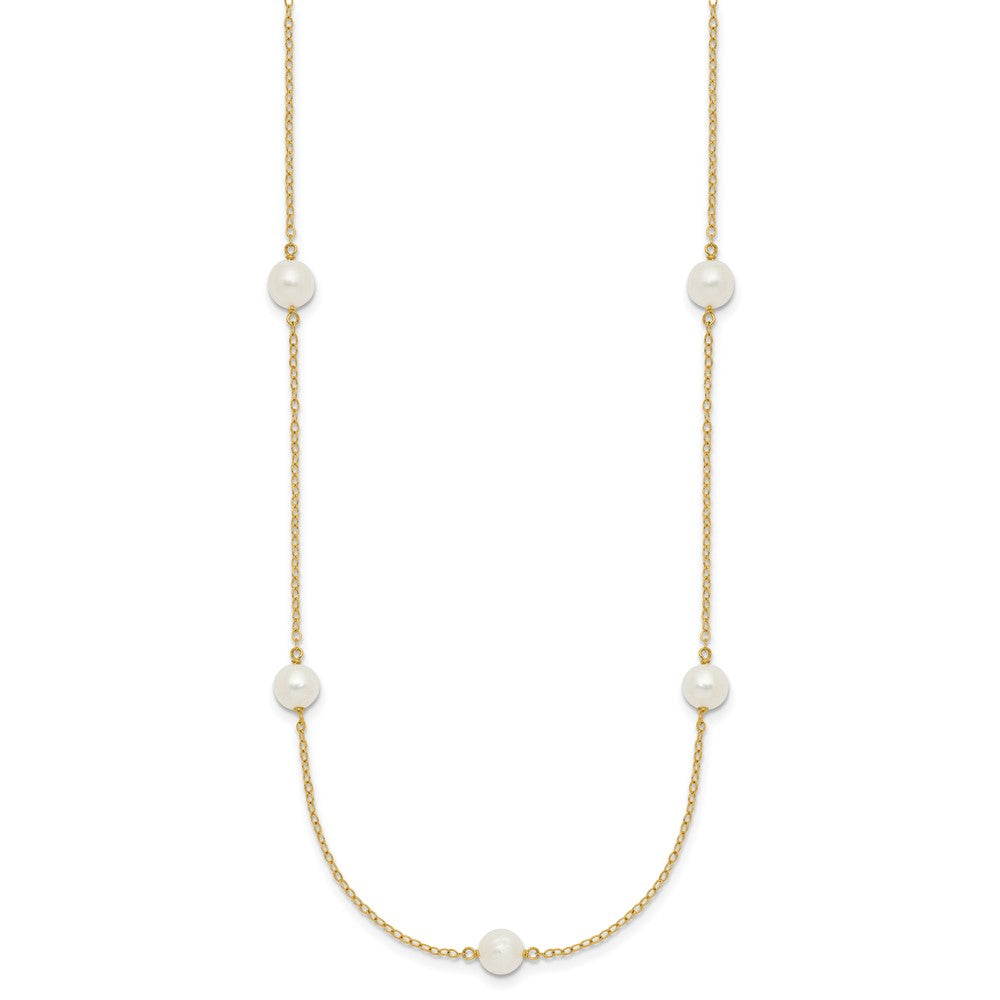 PGN 14k 5-6mm White Near-Round Freshwater Cultured Pearl 7-Station 16 inch Necklace