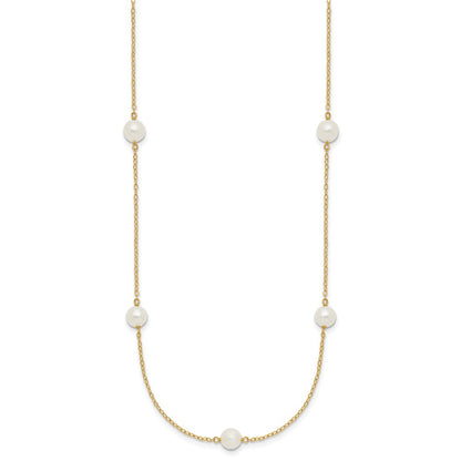 PGN 14k 5-6mm White Near-Round Freshwater Cultured Pearl 7-Station 16 inch Necklace