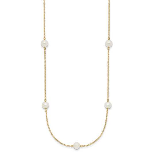 PGN 14k 5-6mm White Near-Round Freshwater Cultured Pearl 7-Station 16 inch Necklace