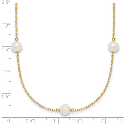 PGN 14k 5-6mm White Near-Round Freshwater Cultured Pearl 7-Station 16 inch Necklace