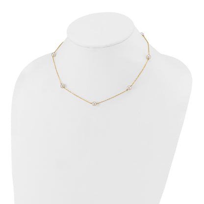 PGN 14k 5-6mm White Near-Round Freshwater Cultured Pearl 7-Station 16 inch Necklace