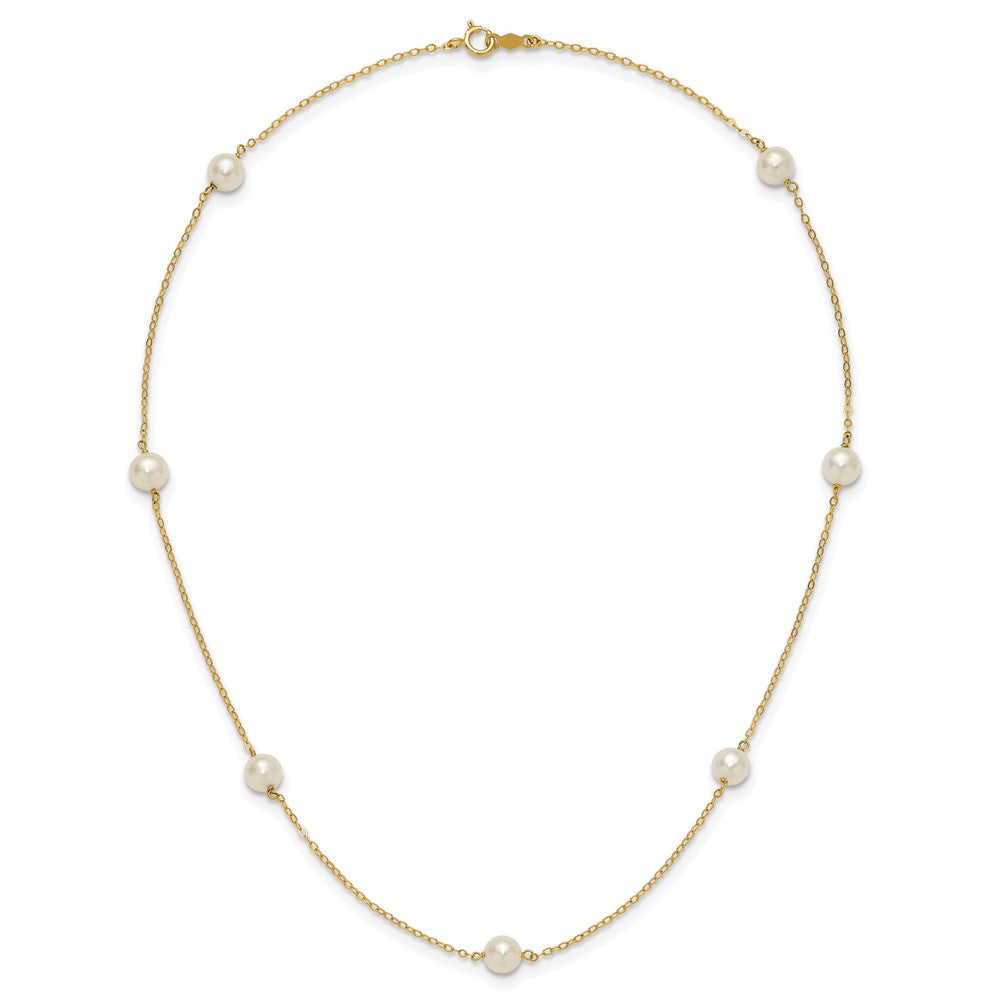 PGN 14k 5-6mm White Near-Round Freshwater Cultured Pearl 7-Station 16 inch Necklace