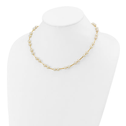 PGN 14k 6-7mm White Near-Round Freshwater Cultured Pearl Beaded 18 inch Necklace