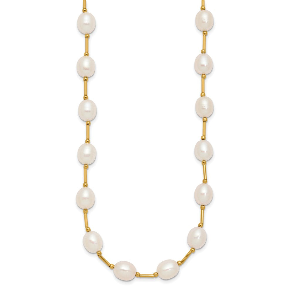 PGN 14k 7-8mm White Rice Freshwater Cultured Pearl Beaded 18 inch Necklace