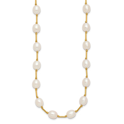 PGN 14k 7-8mm White Rice Freshwater Cultured Pearl Beaded 18 inch Necklace