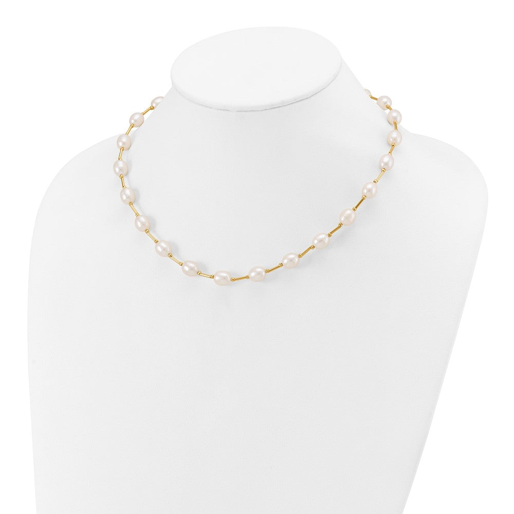 PGN 14k 7-8mm White Rice Freshwater Cultured Pearl Beaded 18 inch Necklace