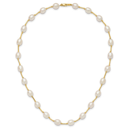 PGN 14k 7-8mm White Rice Freshwater Cultured Pearl Beaded 18 inch Necklace