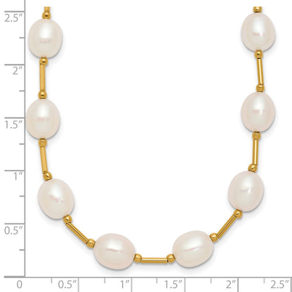 PGN 14k 7-8mm White Rice Freshwater Cultured Pearl Beaded 18 inch Necklace