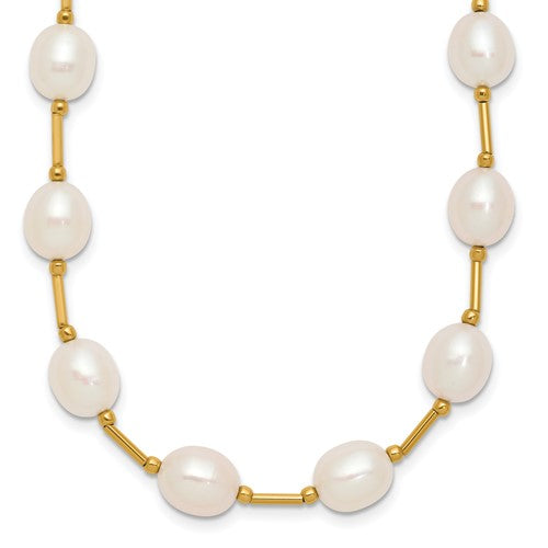 PGN 14k 7-8mm White Rice Freshwater Cultured Pearl Beaded 18 inch Necklace