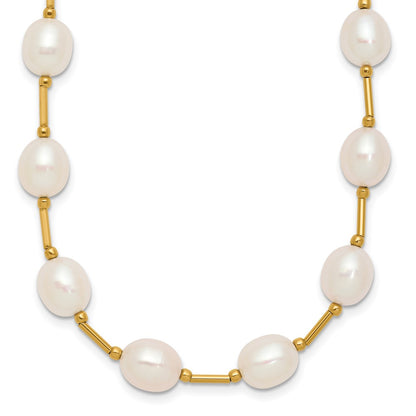 PGN 14k 7-8mm White Rice Freshwater Cultured Pearl Beaded 18 inch Necklace