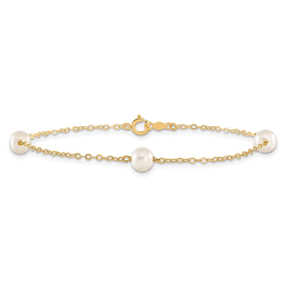 PGB 14k 5-6mm White Near-Round Freshwater Cultured Pearl 3-Station 7.25 inch Bracelet