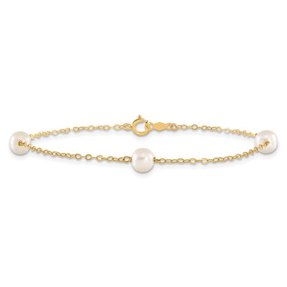 PGB 14k 5-6mm White Near-Round Freshwater Cultured Pearl 3-Station 7.25 inch Bracelet