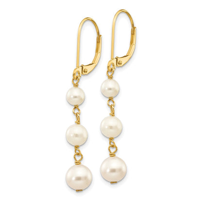 PGE 14k 4-6mm White Semi-round Freshwater Cultured Pearl Dangle Leverback Earrings