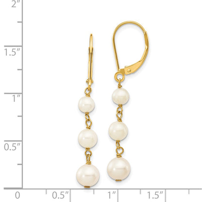 PGE 14k 4-6mm White Semi-round Freshwater Cultured Pearl Dangle Leverback Earrings
