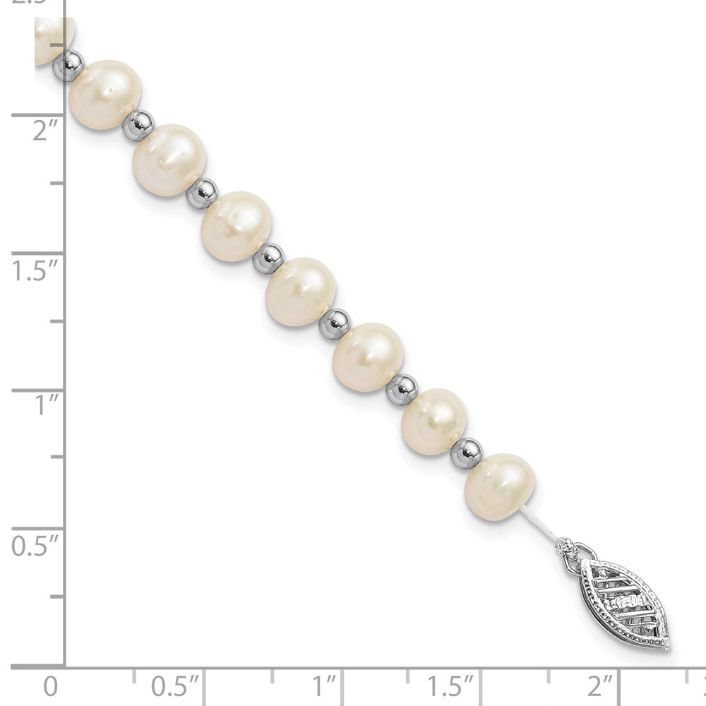PGB 14k White Gold 6-7mm White Near-Round Freshwater Cultured Pearl Beaded 7 inch Bracelet