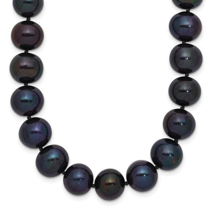 PGN 14k White Gold 10-11mm Black Near-Round Freshwater Cultured Pearl 18 inch Necklace