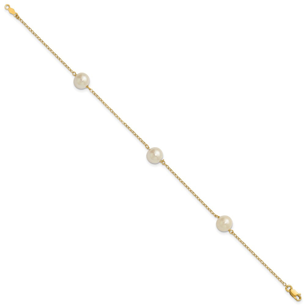 PGB 14k 7-8mm White Near-Round Freshwater Cultured Pearl 3-Station 7.25 inch Bracelet