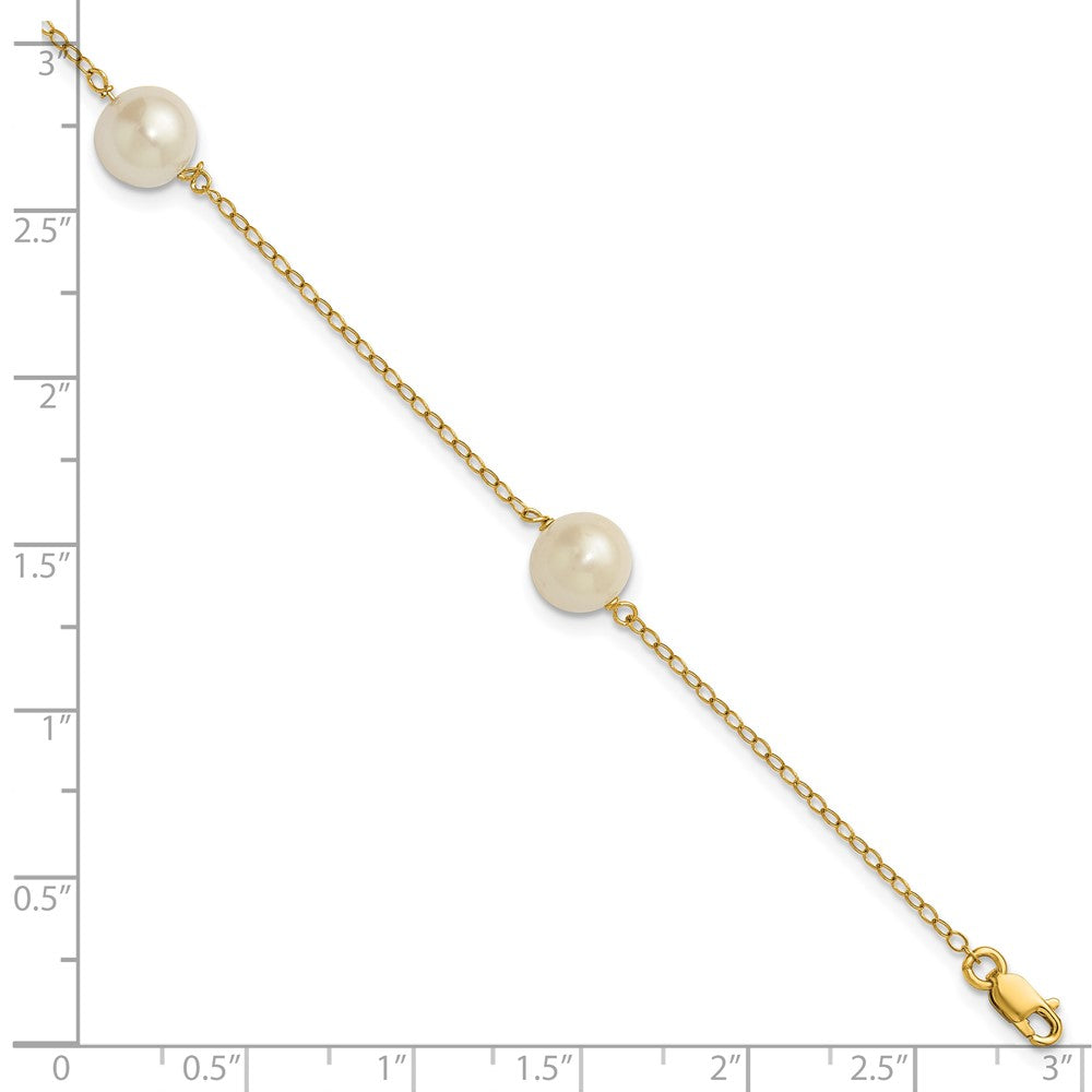 PGB 14k 7-8mm White Near-Round Freshwater Cultured Pearl 3-Station 7.25 inch Bracelet