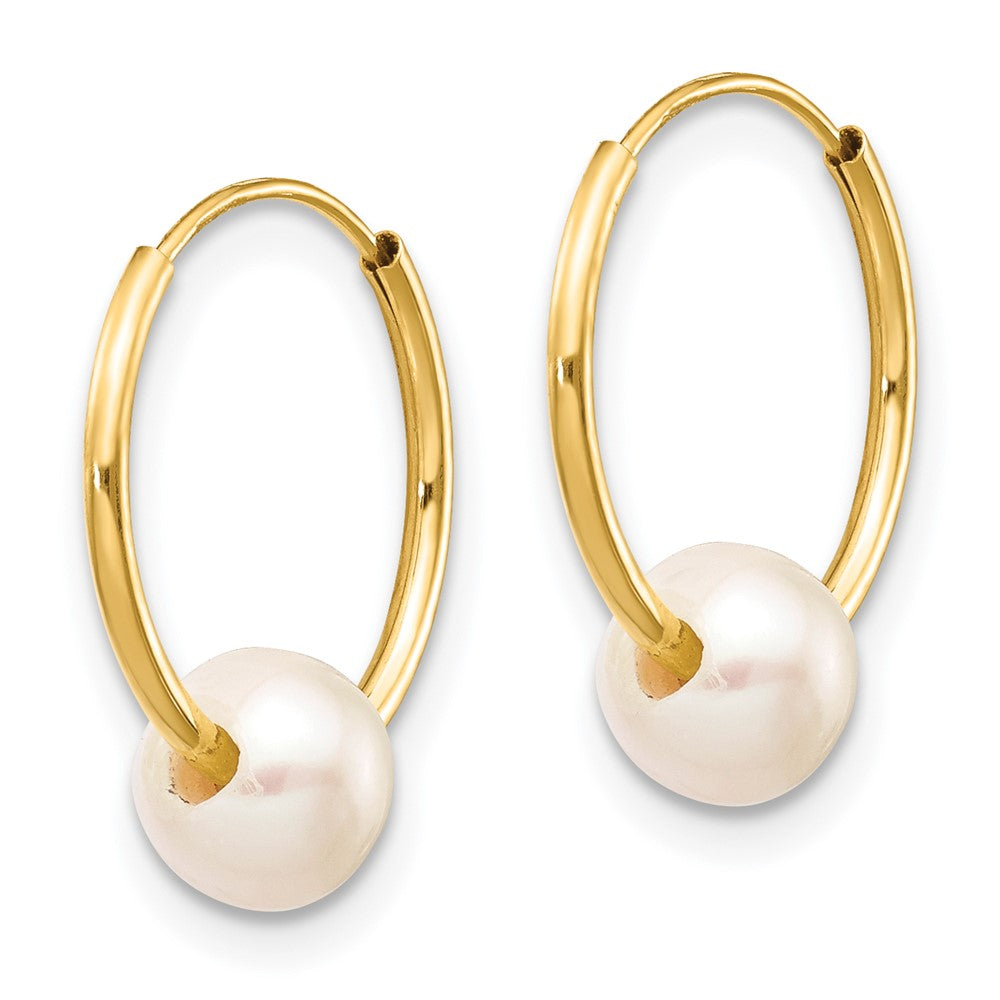 PGE 14k 5-6mm White Semi-round Freshwater Cultured Pearl Endless Hoop Earrings